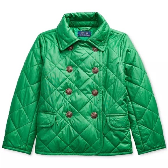 Polo Ralph Lauren Other - Polo Ralph Lauren Kid’s double breasted green button quilted barn coat jacket L
